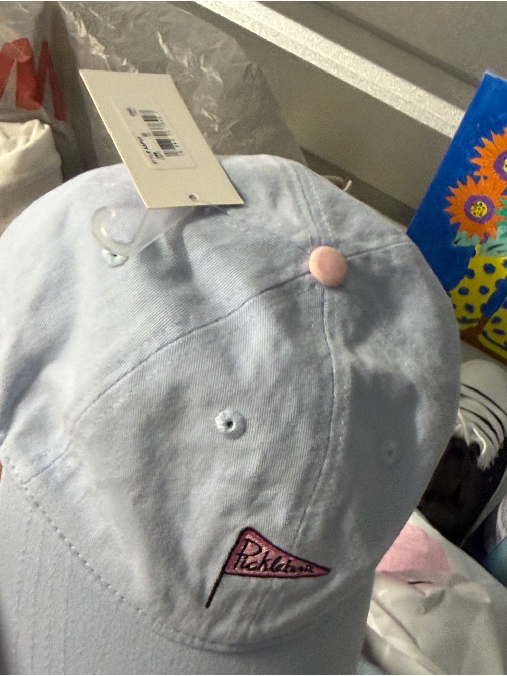 Pickle ball  Pink Pennant Embroidered Light Blue Cap os nwt Frasier Sterling - Picture 2 of 5